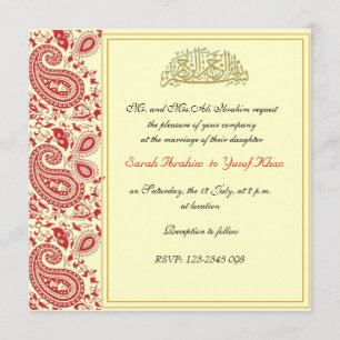 Red and gold Muslim wedding Invitation