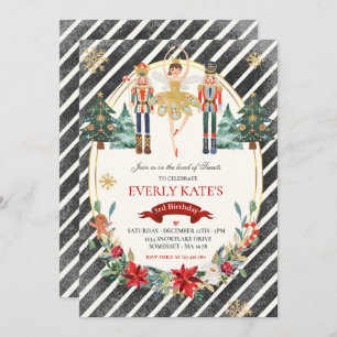 Red And Gold Nutcracker Birthday Sugar Plum Fairy Invitation