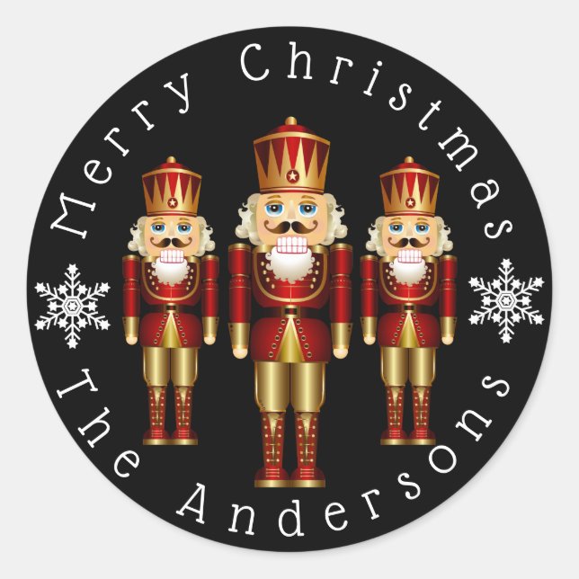 Red and Gold Nutcracker Personalize Classic Round  Sticker (Front)