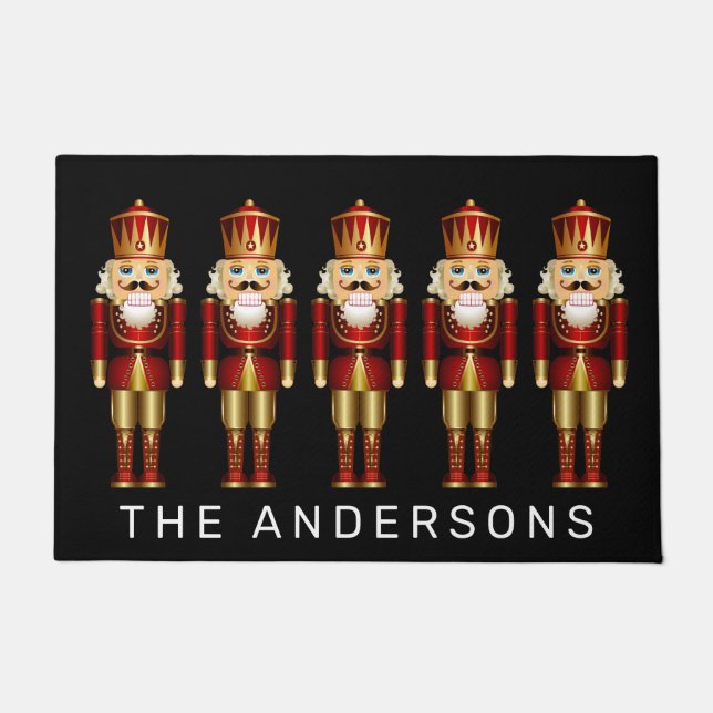 Red and Gold Nutcrackers Personalize Doormat (Front)