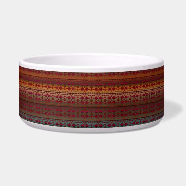 Red and Gold Ombre, Southwestern Ceramic Pet Bowl (Front)