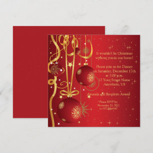 Red and Gold Ornaments Holiday Invitation