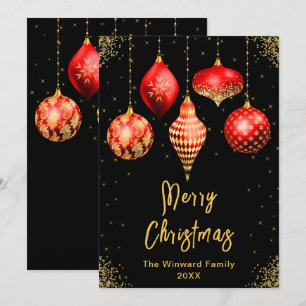 Red and Gold Ornaments Merry Christmas Holiday Card