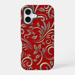 Red and gold pattern iPhone 16 case