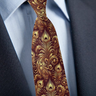 Red and Gold Peacock Feathers Tie