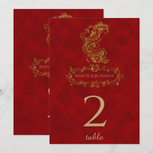 Red and Gold Peacock Indian Table Number