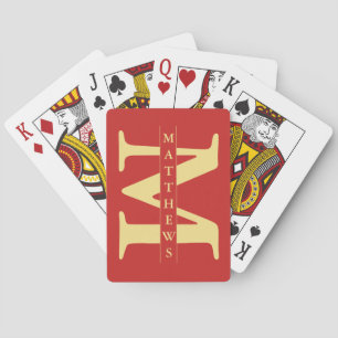 Red and Gold Personalized Monogram and Name Playing Cards