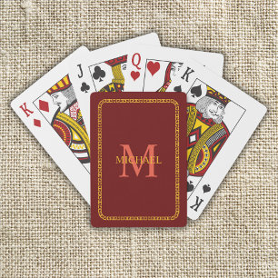 Red and Gold Personalized Monogram and Name Playing Cards