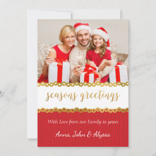 Red and Gold Photo Christmas Card