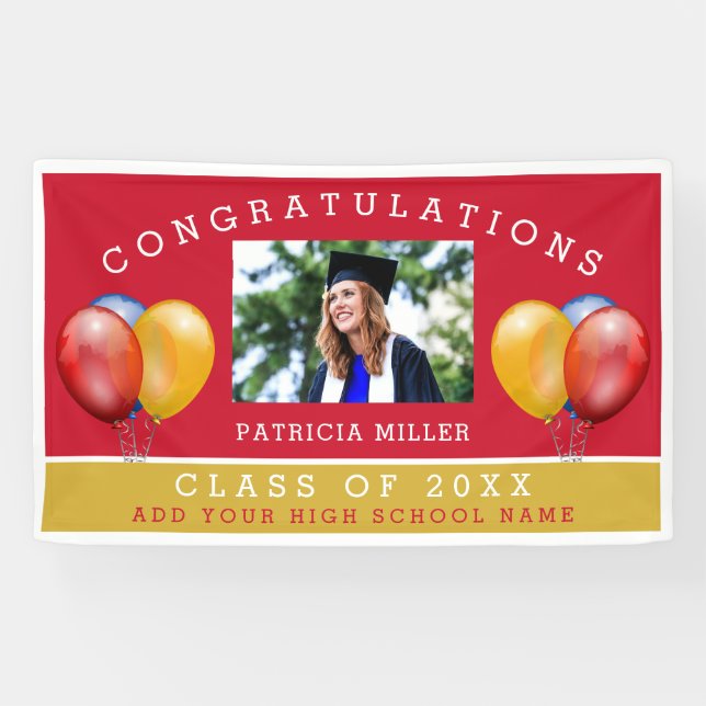 Red And Gold Photo Graduation Congratulations Banner (Horizontal)