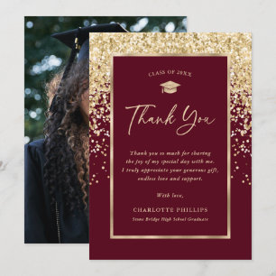 Red and Gold Photo Graduation Thank You Card