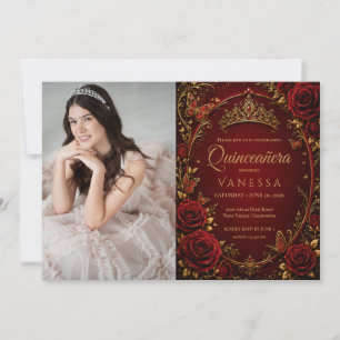 Red and Gold Photo Quinceanera Invitation