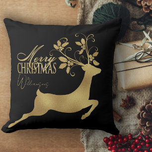 Red And Gold Plaid Merry Christmas Couch Throw Pillow