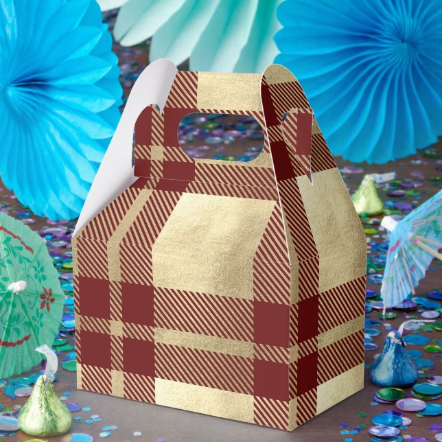 Red and Gold Plaid Pattern Favor Box (Party)
