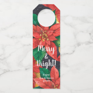 Red and Gold Poinsettias Christmas Floral Bottle Tag