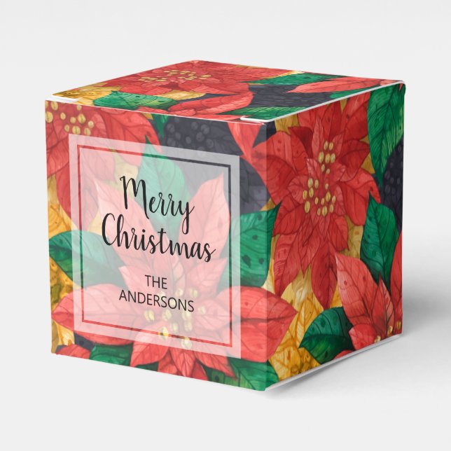 Red and Gold Poinsettias Christmas Holiday Favor Box (Front Side)