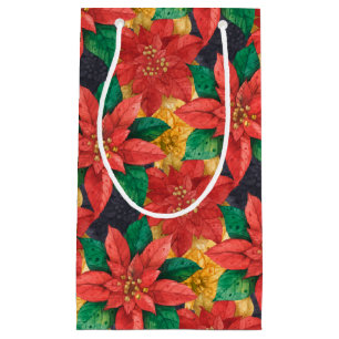 Red and Gold Poinsettias Christmas Small Gift Bag