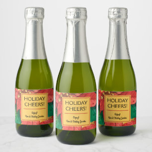 Red and Gold Poinsettias Holiday Christmas Mini Sparkling Wine Label