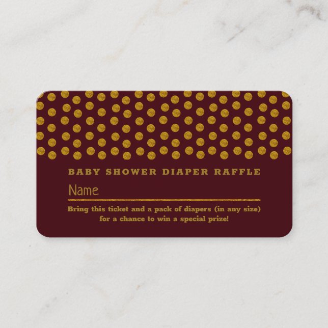 Red and Gold Polka Dot , Diaper Raffle Ticket Enclosure Card (Front)