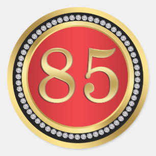 Red and gold, printed diamonds 85th Birthday Party Classic Round Sticker