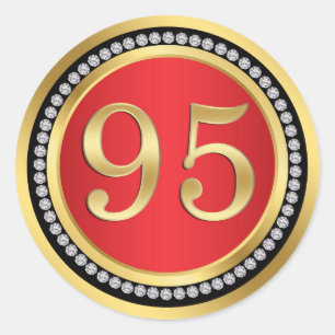 Red and gold, printed diamonds 95th Birthday party Classic Round Sticker