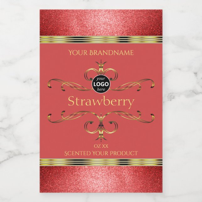 Red and Gold Product Labels Glitter Borders Logo (Single Label)