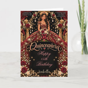 Red and Gold Quinceañera Celebration Card