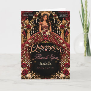 Red and Gold Quinceañera Celebration Thank You Card