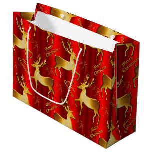 Red and Gold Reindeer Elegant Christmas Large Gift Bag