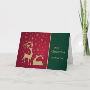 Red and gold reindeer Mom & Dad Christmas Holiday Card