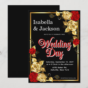 Red And Gold Rose Floral Wedding Invitation