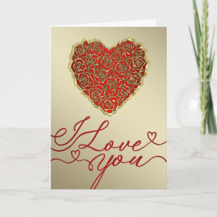 Red and Gold Rose Heart I Love You  Card
