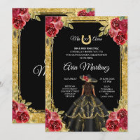 Red and Gold Roses Charra Mis Quince Invitation