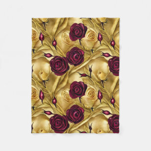 Red and Gold Roses Fleece Blanket