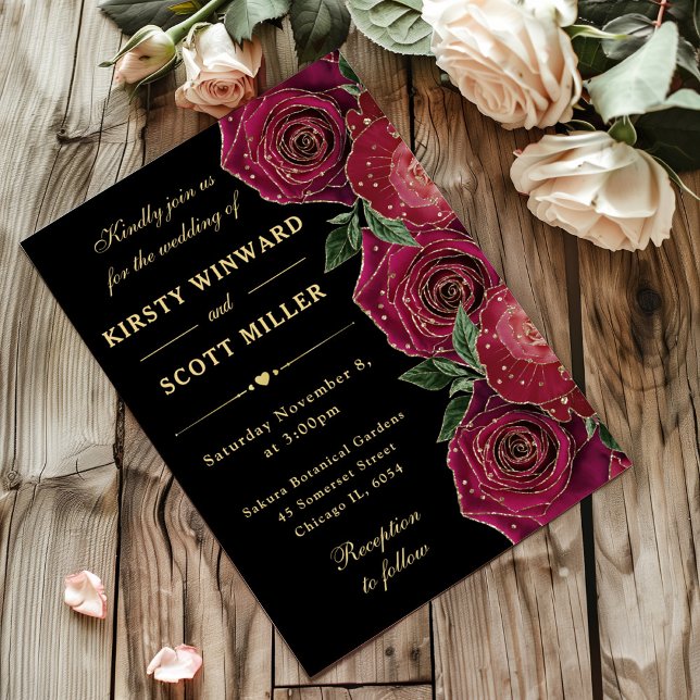 Red and Gold Roses Floral Wedding Invitation (Creator Uploaded)
