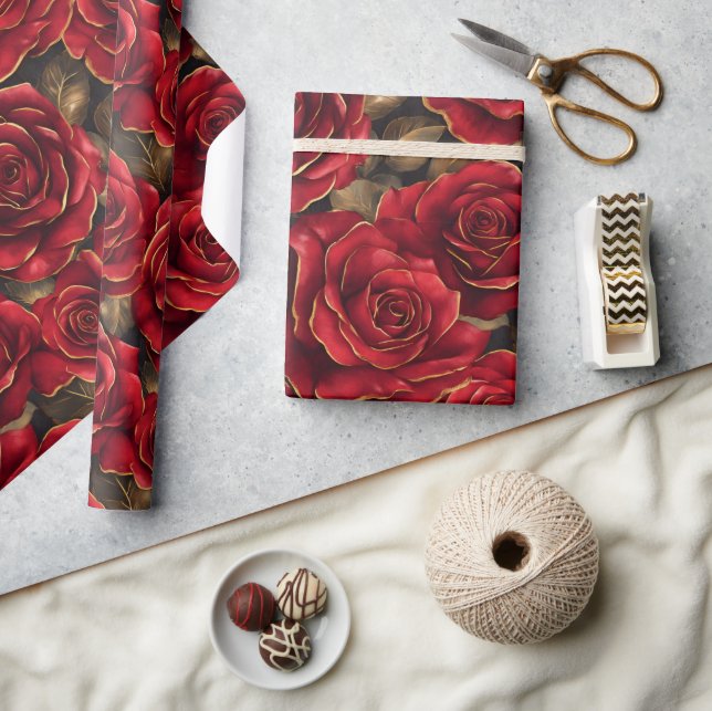 Red and Gold Roses  Wrapping Paper (Crafts)
