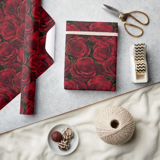 Red and Gold Roses  Wrapping Paper (Crafts)