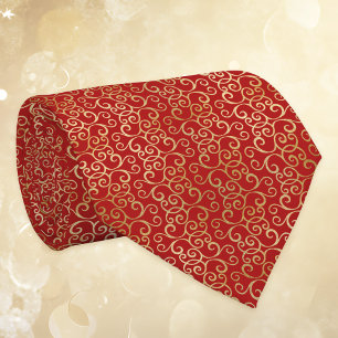Red and Gold Scrollwork Chinese New Years Tie