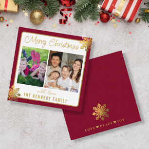 Red And Gold Snowflake 2 Photo Mini Christmas Card