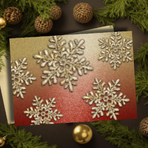 Red and Gold Snowflake Shimmer Holiday Card