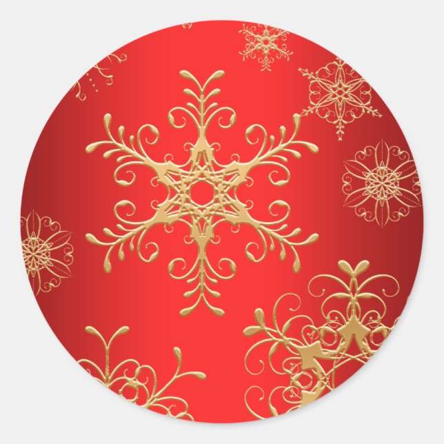 Red and Gold Snowflake Sticker (Front)