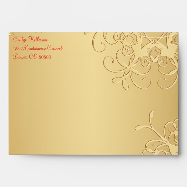 Red and Gold Snowflakes Envelope for 5"x7" Sizes (Front)
