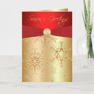 Red and Gold Snowflakes Season's Greetings Card