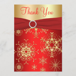 Red and Gold Snowflakes Thank You Card
