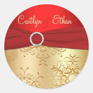 Red and Gold Snowflakes Wedding Sticker