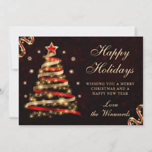 Red and Gold Sparkly Ribbon Tree Christmas Holiday Card