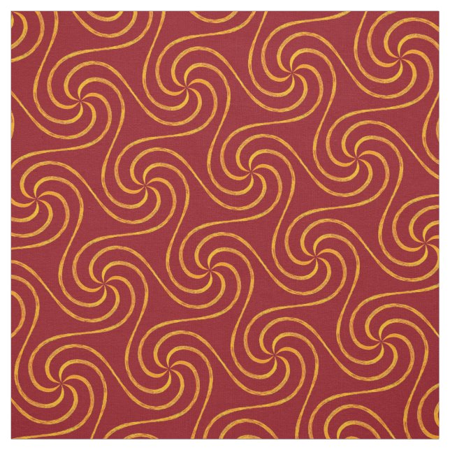 Red and Gold Spirals Christmas Pattern Elegant Fabric (Swatch)