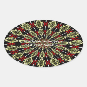 Red and Gold Stained Glass Window Kaleidoscope Oval Sticker