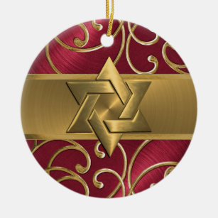 Red and Gold Star of David Ornament