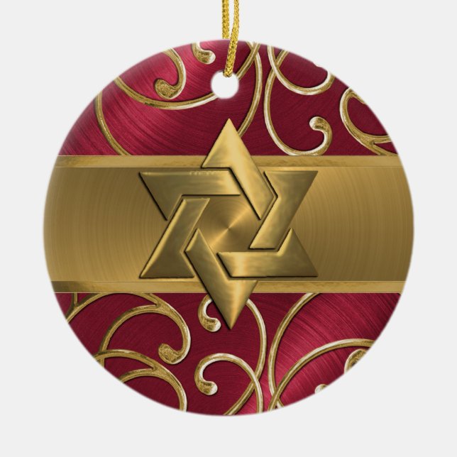 Red and Gold Star of David Ornament (Front)
